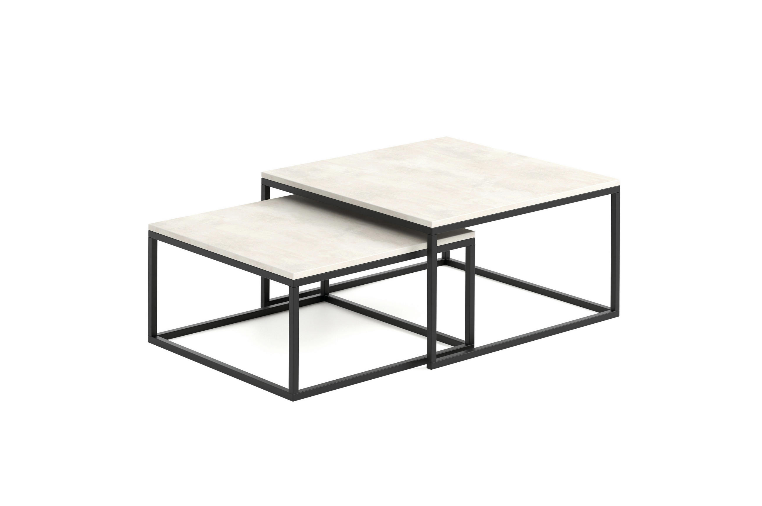 COUCHTISCHEN DUO 2-tlg - Creme/Schwarz, Holzwerkstoff (76/76/39cm) - Meblini