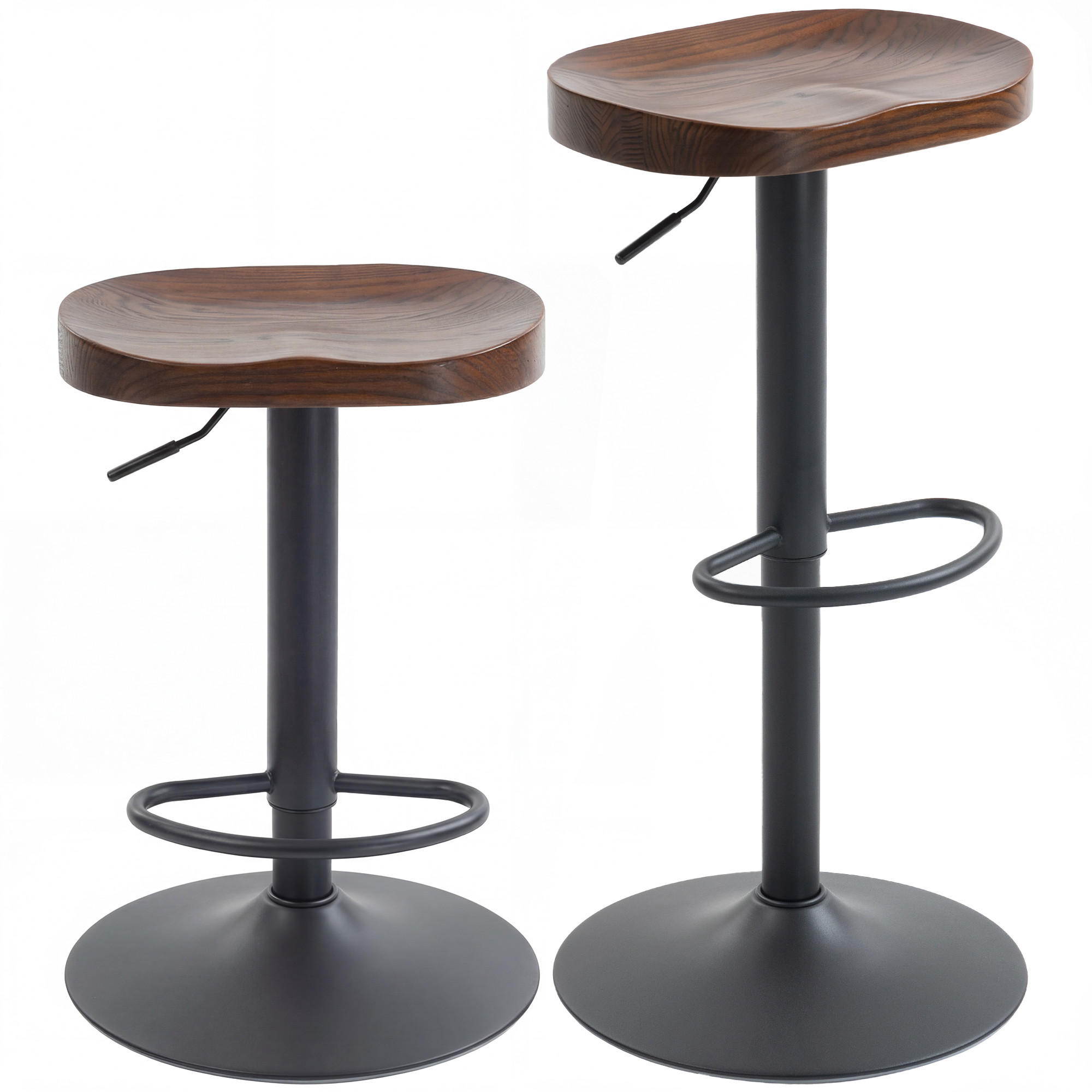 BARHOCKER 2er-Set DE-08046 Sattelsitz aus Ulmenholz, höhenverstellbar, 360° drehbar Dunkelbraun - Dunkelbraun, Holz (41.5/82/41.5cm) - ComfortXL
