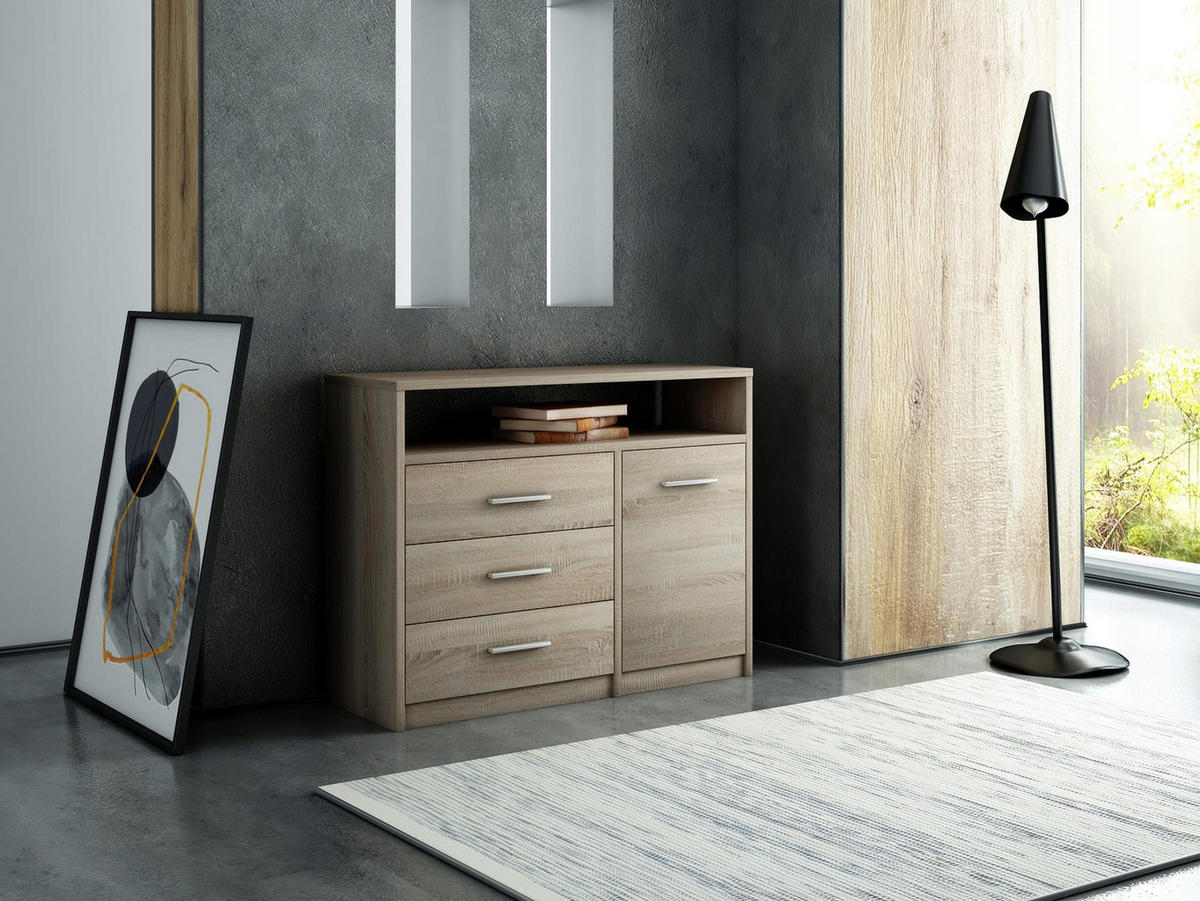 KOMMODE Bodo 1D3SO Sonoma Eiche 98/35/75 cm - Sonoma Eiche, Holzwerkstoff (98/75/35cm) - Matkam Möbel