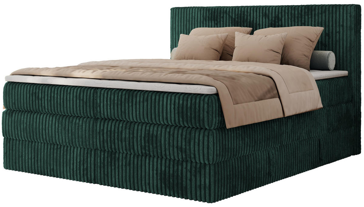 BOXSPRINGBETT TILIANO KING - 140/200 - Dunkelgrün Cord - H4 - Dunkelgrün, Holz/Textil (140/200cm) - MKS