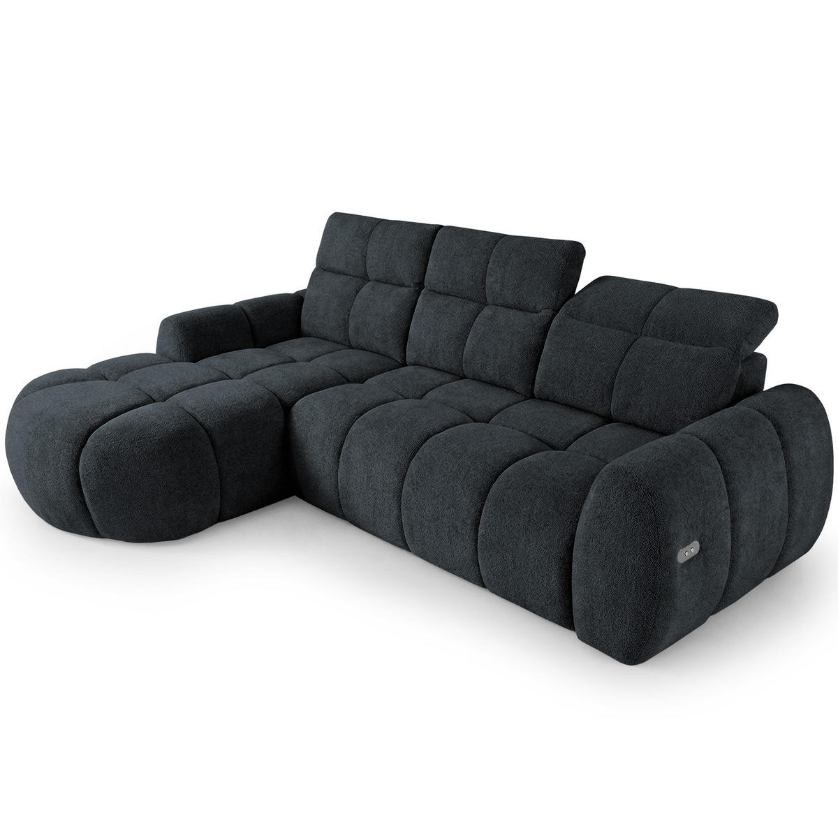 ECKSOFA Sorel Mini mit Automatisch verstellbarer Sitztiefe und Kopfstützen, links, Schwarz - Schwarz, Textil (190/275cm) - Beautysofa