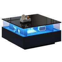 COUCHTISCH 70/70 cm mit LED-Beleuchtung und 2 Schubladen - Schwarz, Holzwerkstoff (70/70/41cm) - BEAOK