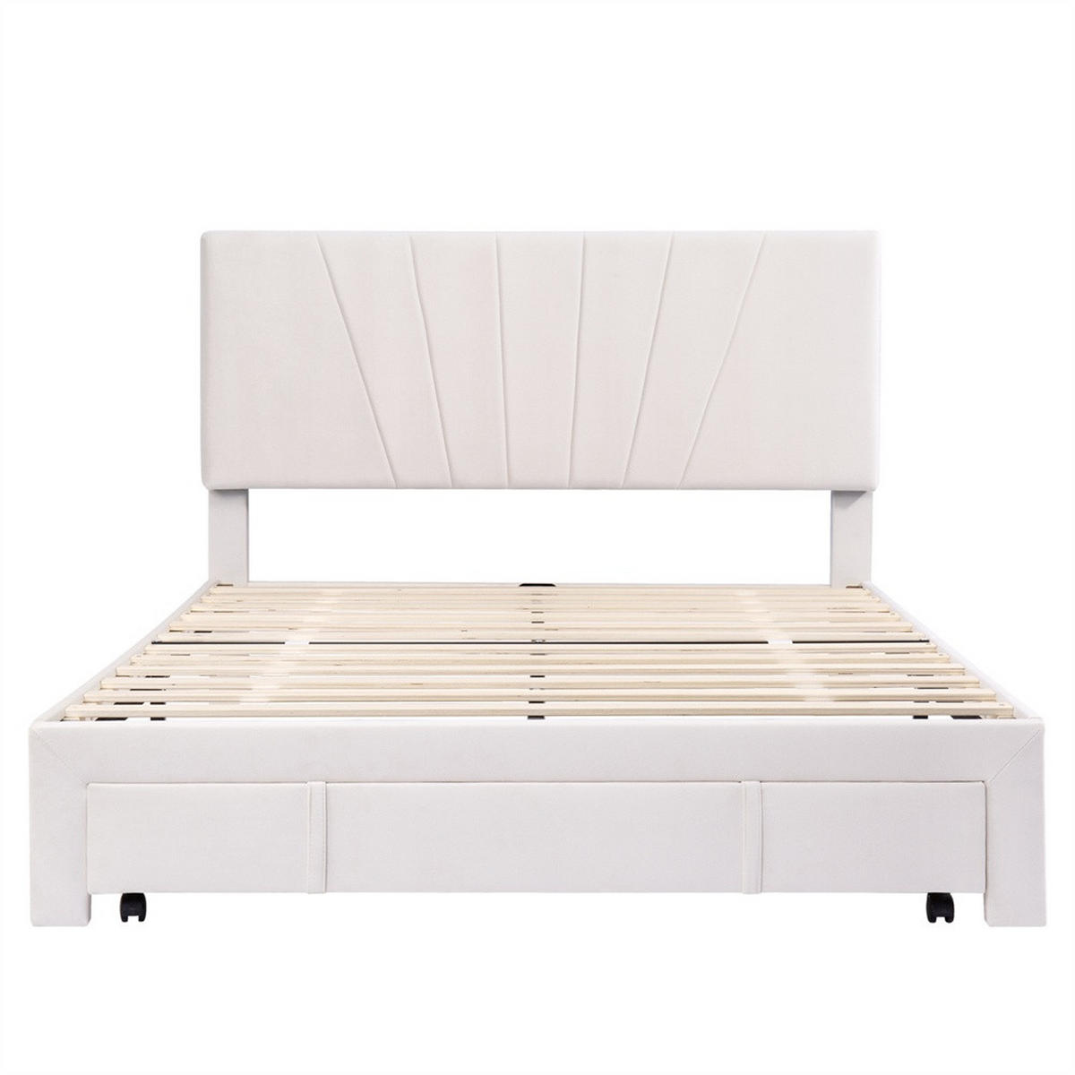 POLSTERBETT 140x200 cm mit höhenverstellbarem Kopfteil - Integrierte Bettschublade am Fußende - ohne Matratze - Beige - Beige, Textil (140/200cm) - DELFA
