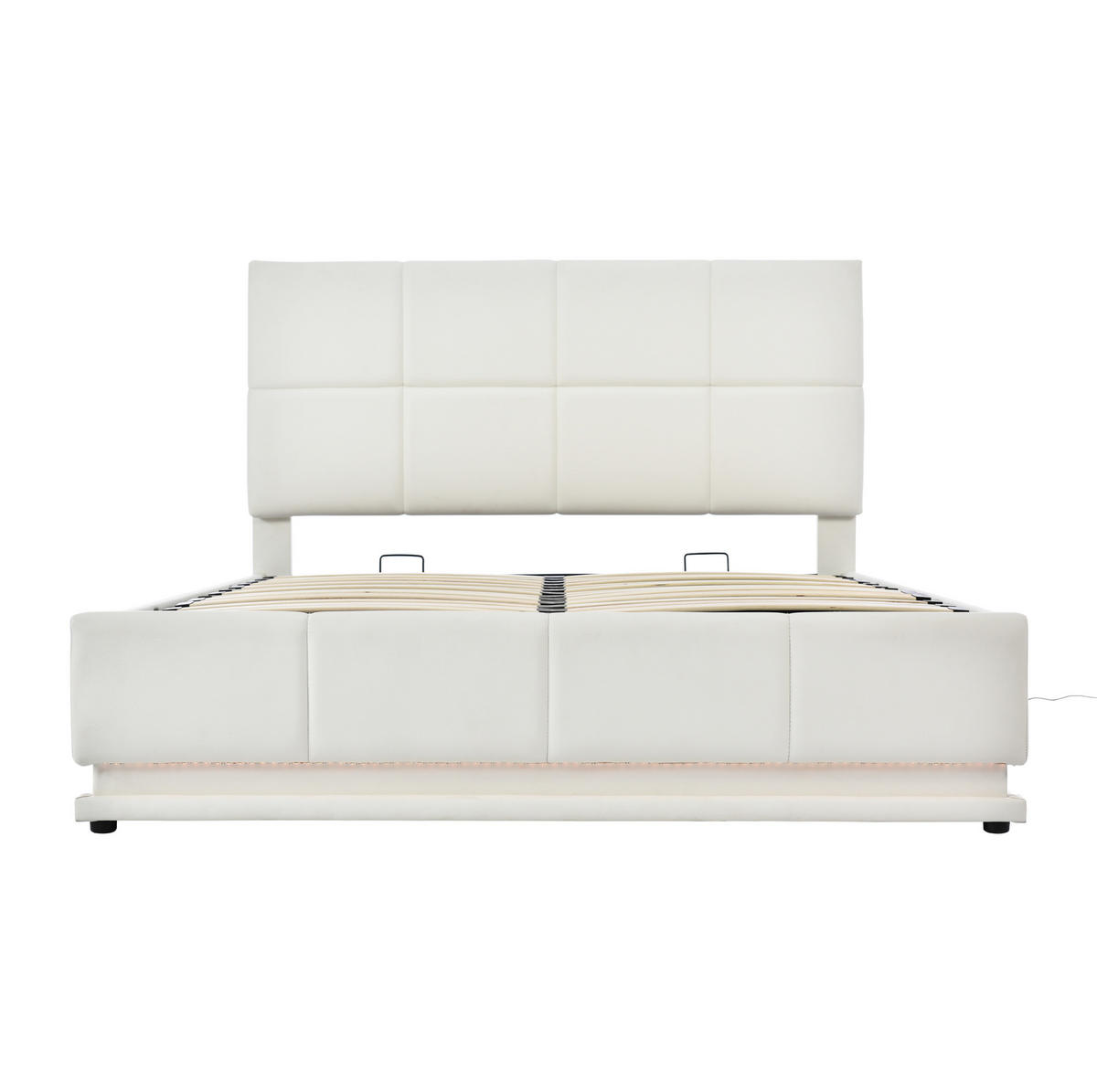 POLSTERBETT 140/200 cm Weiß mit LED-Beleuchtung und hydraulischem Bettkasten - Weiß, Textil (140/200cm) - OKWISH