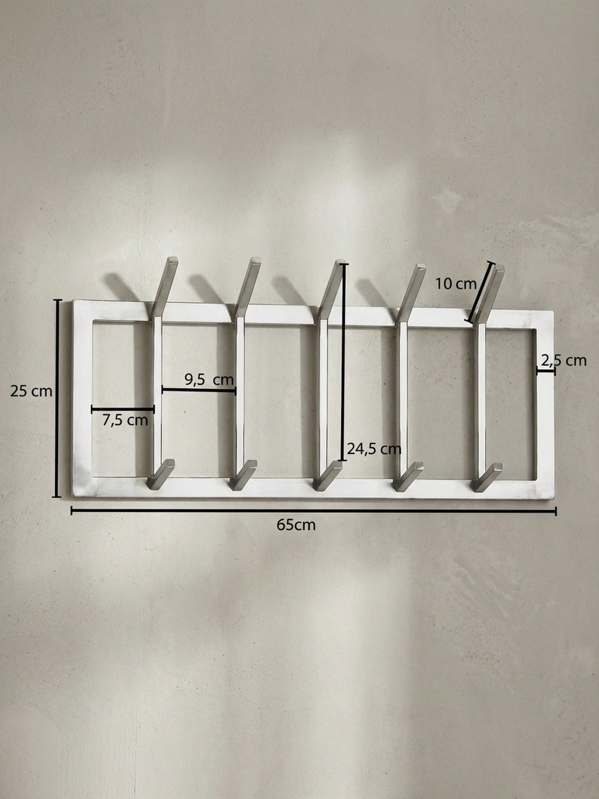 WANDGARDEROBE Metall Silber Modern mit 10 Haken - Silberfarben, Metall (65/30/10cm) - KADIMA DESIGN