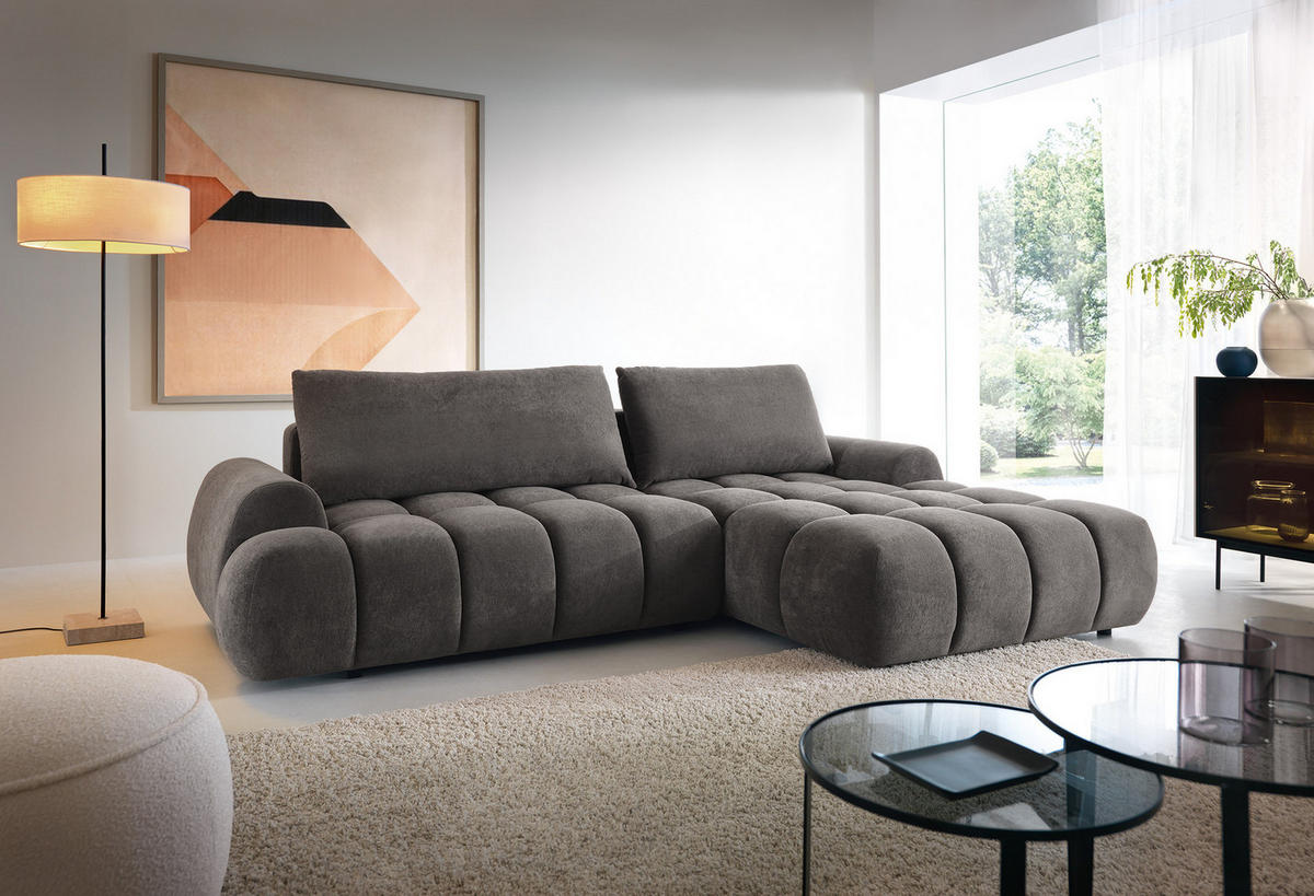 ECKSOFA 280 cm Valerio mit Bettkasten, 280 cm, Rechts, Schlaffunktion, Grau - Grau, Holz (177/280cm) - Emporius