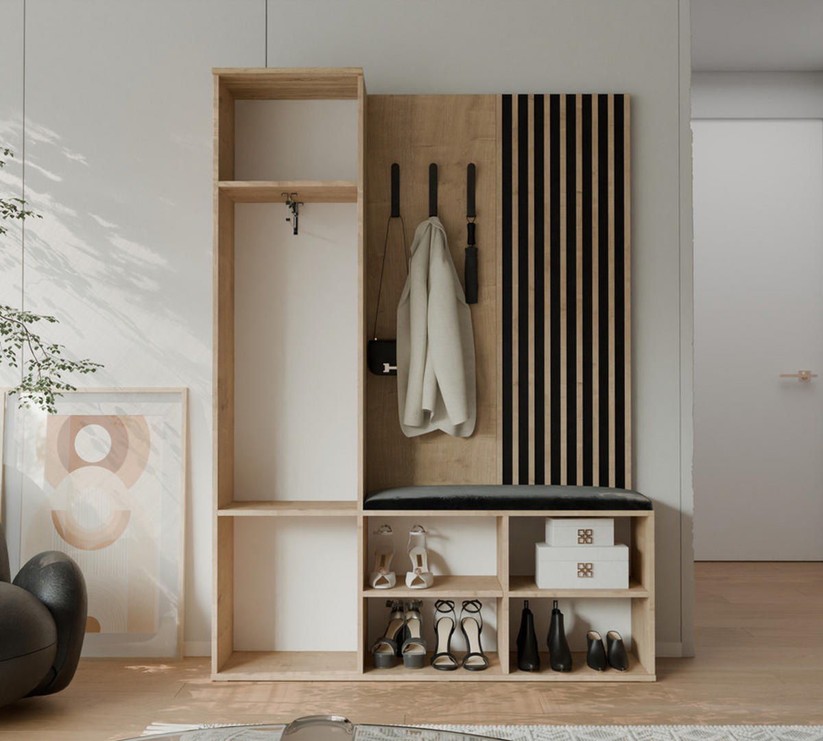 GARDEROBENSCHRANK LUCA in 129/30/196 cm, Artisan-Eiche - Schwarz/Eiche Artisan, Holzwerkstoff/Metall (128.5/195.5/30cm) - Idohome