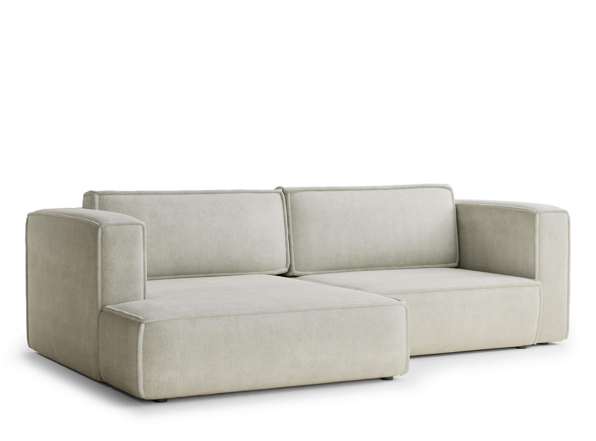 ECKSOFA MIT SCHLAFFUNKTION Velto Creme Webstoff - Creme/Schwarz, Holz/Holzwerkstoff (152/250cm) - Maison de Reve
