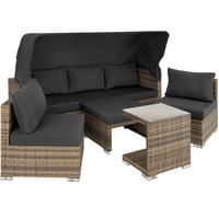 RATTANLOUNGE San Marino, mit Sicherheitsglasplatte, variabel aufstellbar, natur - Naturfarben, Kunststoff (68/131/199cm) - tectake