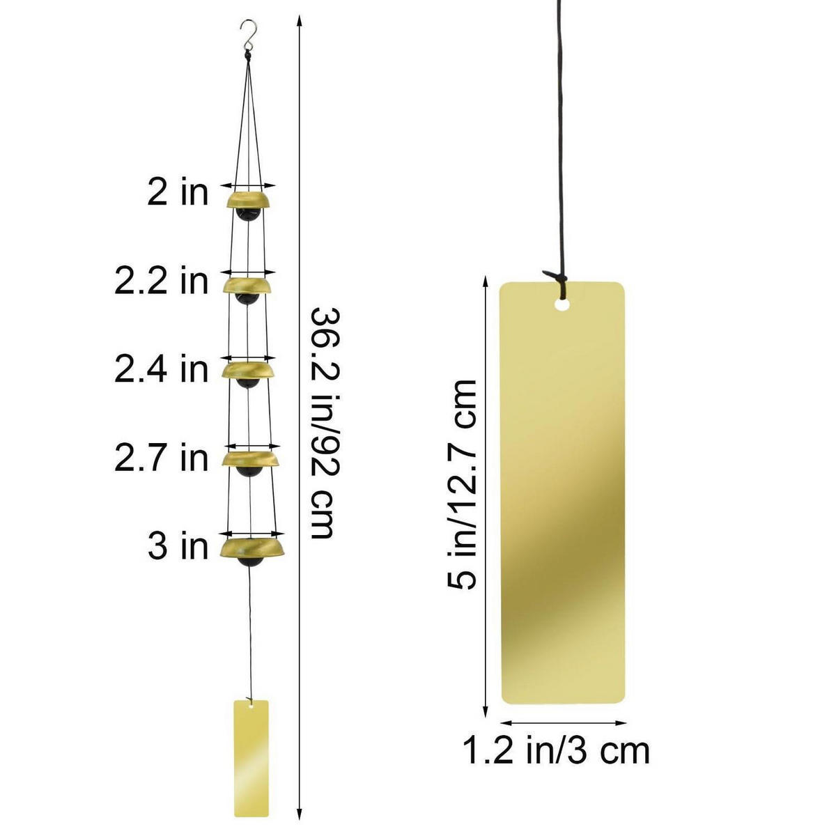WINDSPIEL Tempel Messing mit 5 Glocken - Bronzefarben, Metall (92/12.7/3cm)