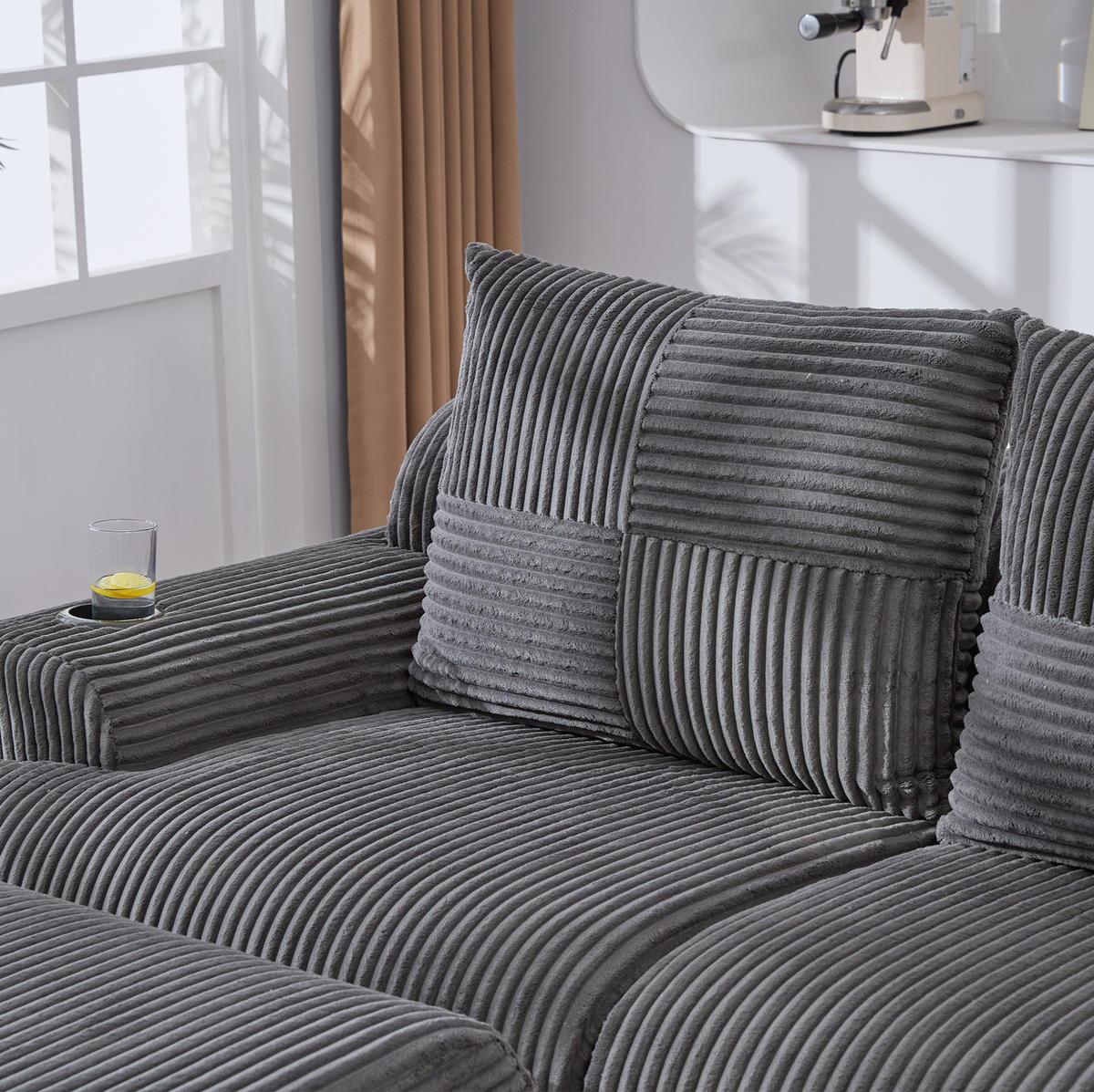 SOFA modular 2-Sitzer 200 x 174 cm Cord Dark Gray - Dunkelgrau, Kunststoff (174/80/200cm) - Meubliv