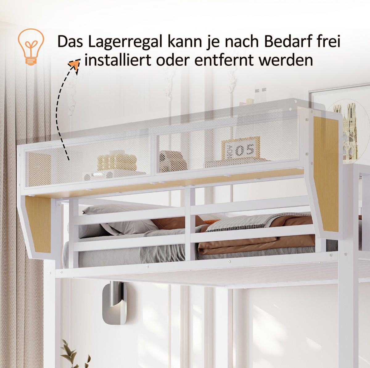 HOCHBETT 90/200 cm mit Sicherheitsleiter, flexiblem Ablagefach und Metallgestell, Weiß - Weiß, Metall (90/200cm) - Redom
