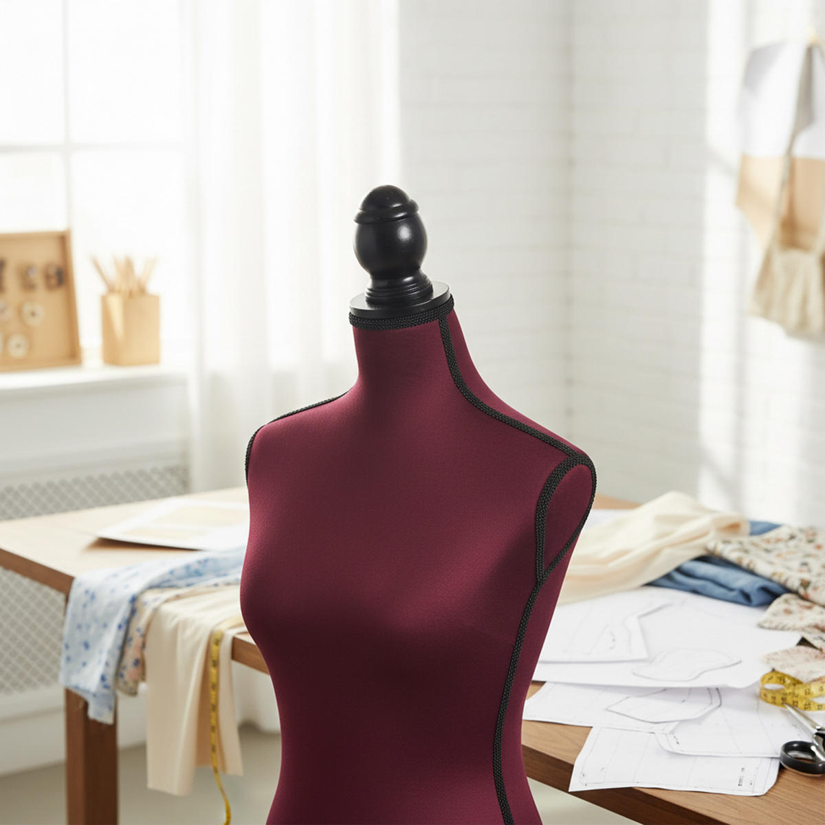 MANEKÝNKA - tmavočervená, drevo/textil (41/167/34cm) - Relaxdays