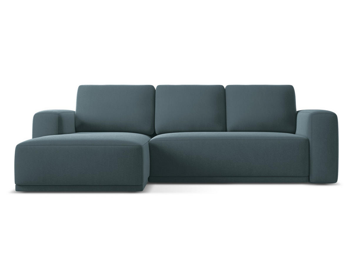 ECKSOFA mit Schlaffunktion Samt Stoff Blau - Blau/Petrol, Kunststoff/Textil (258/160cm) - Makamii