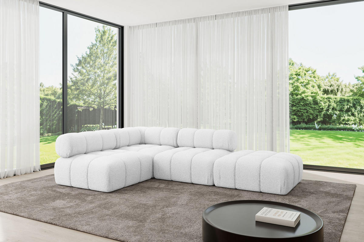 ECKSOFA modulares Sofa Favio-L1 - 285x190x70 cm Weiß Bouclé - Weiß, Holzwerkstoff/Textil (285/190cm) - ALTDECOR