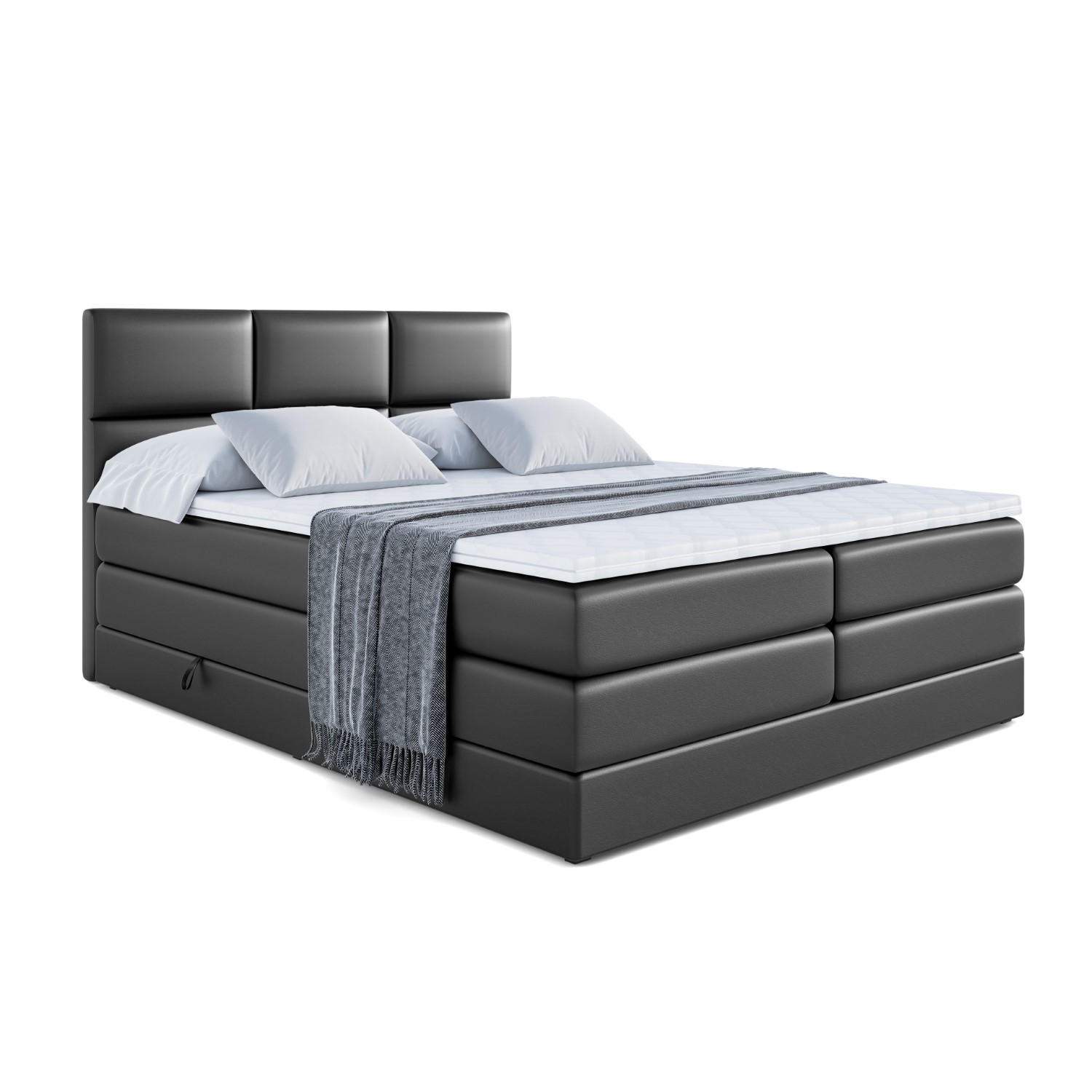BOXSPRINGBETT OHIO KING - 140x200 - H3/H4 - Schwarz Hochglanz - Schwarz Hochglanz, Holzwerkstoff (140/200cm) - ALTDECOR