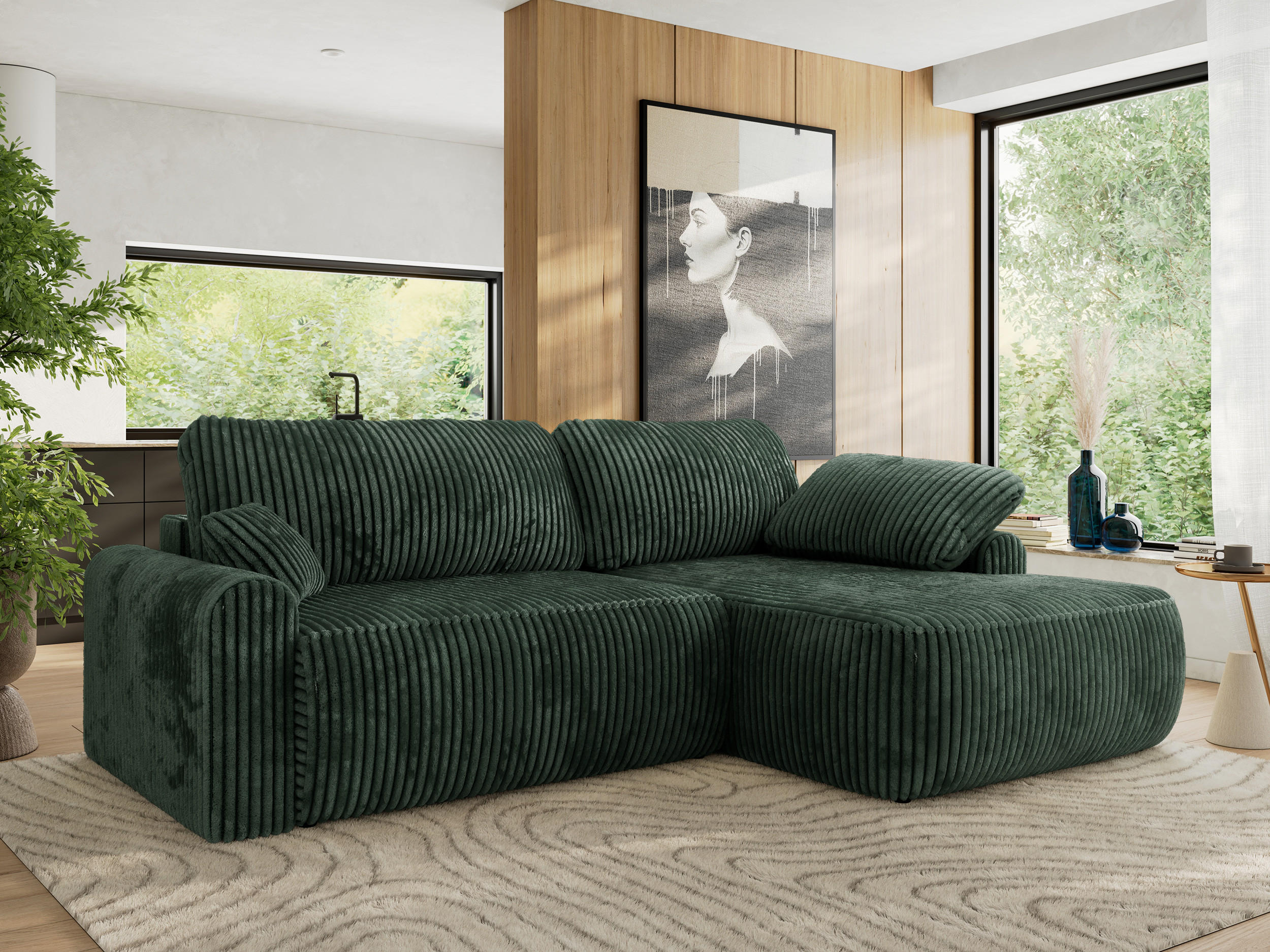 ECKSCHLAFSOFA CUBO L Grün Cord - rechts - Schwarz/Grün, Kunststoff/Textil (187/273cm) - MKS