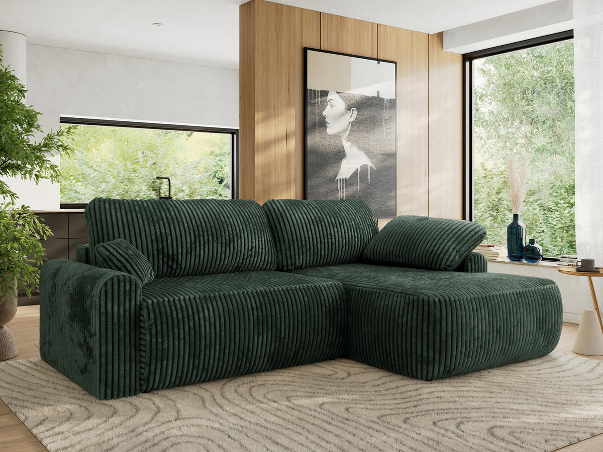 ECKSCHLAFSOFA CUBO L Grün Cord - rechts - Schwarz/Grün, Kunststoff/Textil (187/273cm) - MKS