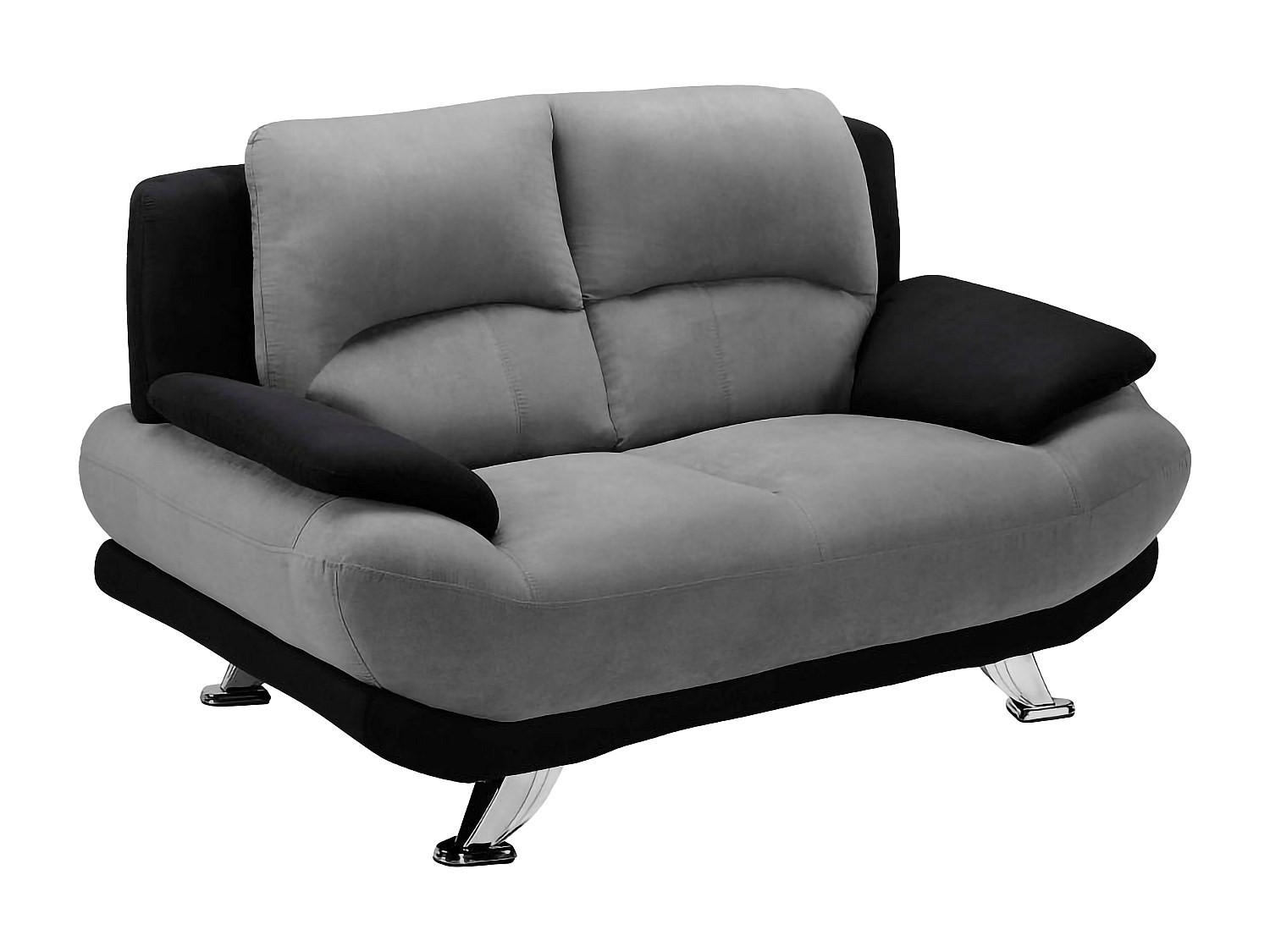 SOFA 2-Sitzer - Microfaser - Grau & Schwarz - MUSKO - Schwarz, Textil (150/89/91cm) - Vente-Unique