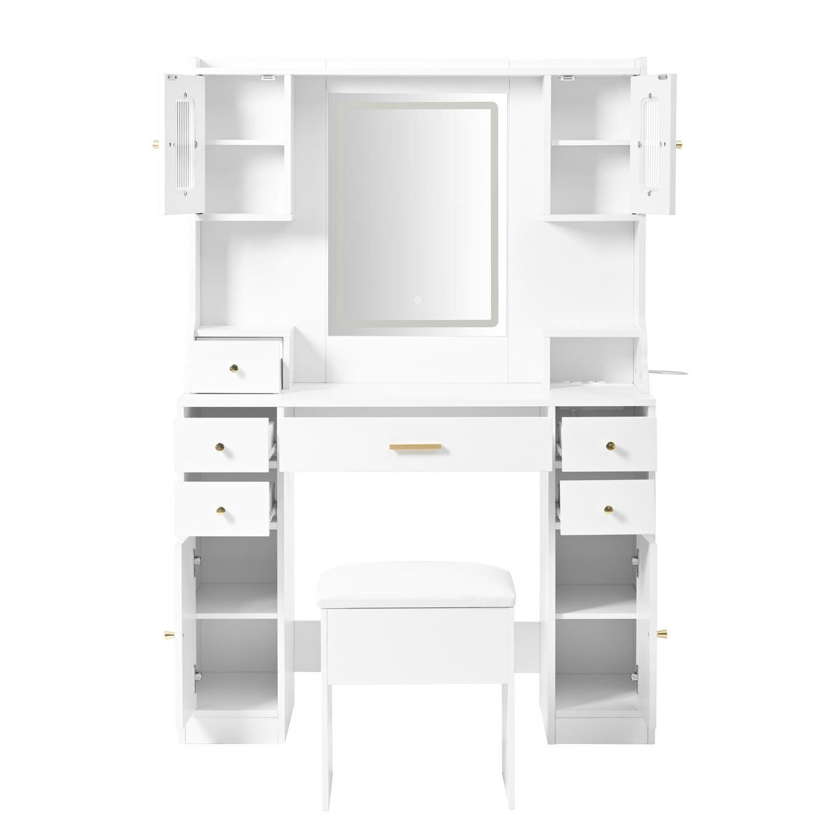 SCHMINKTISCH 105/40/152 cm in Weiß mit LED-Beleuchtung und 6 Schubladen - Weiß, Holzwerkstoff (40/152/105cm) - Flora Grace