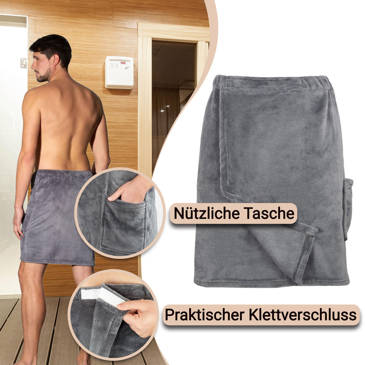 BADEMANTEL, L/XL, 100% Polyester, Grau - Graphitfarben, Textil (L/XLcm) - Zollner