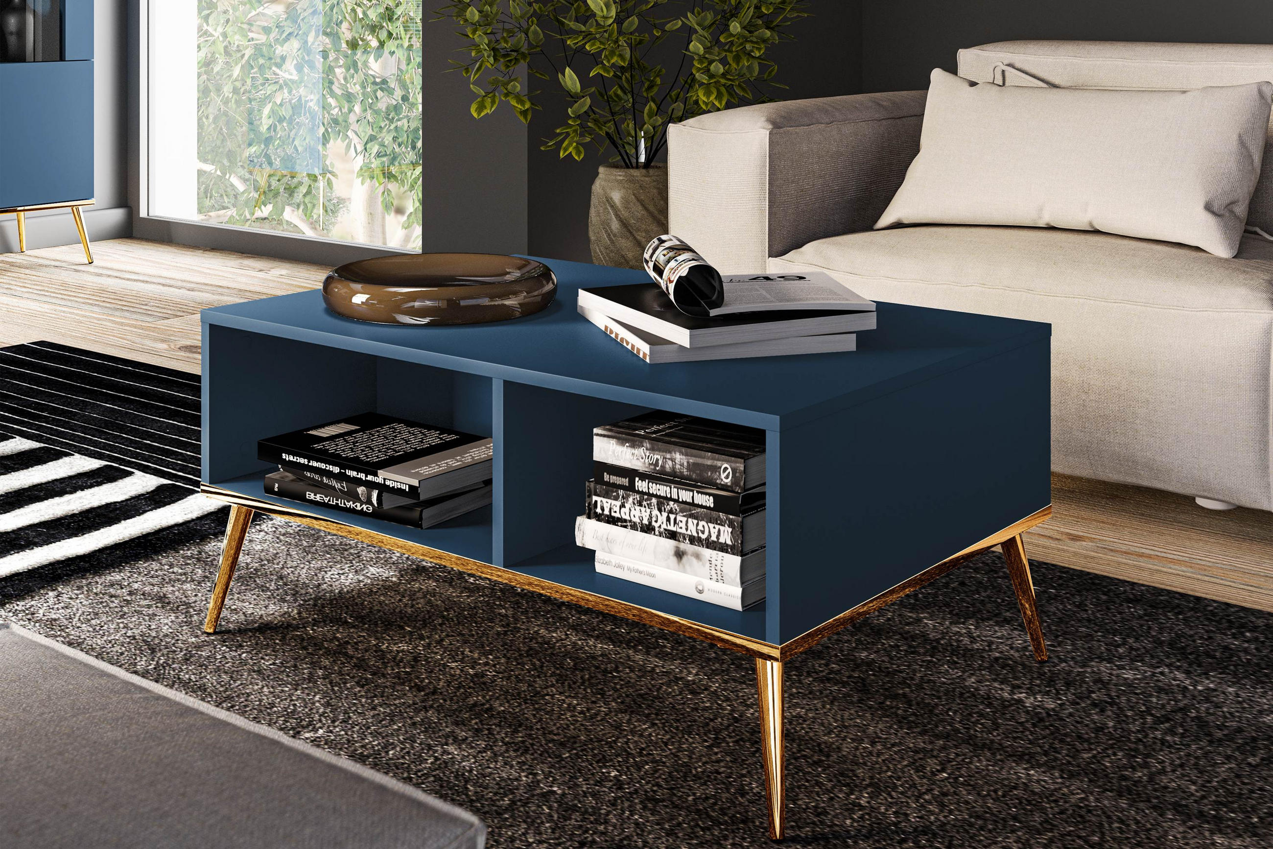 COUCHTISCH ARICIA mit Stauraum, Marineblau - Blau, Holz (60/90/42cm) - KONSIMO®