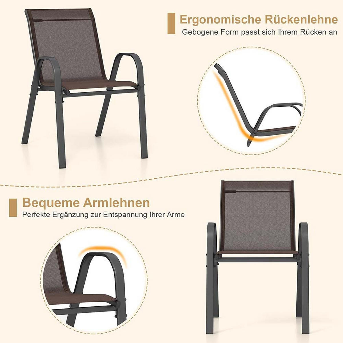 GARTENSTÜHLE Braun(4-teilig) - Braun, Metall (70/84/56cm) - COSTWAY