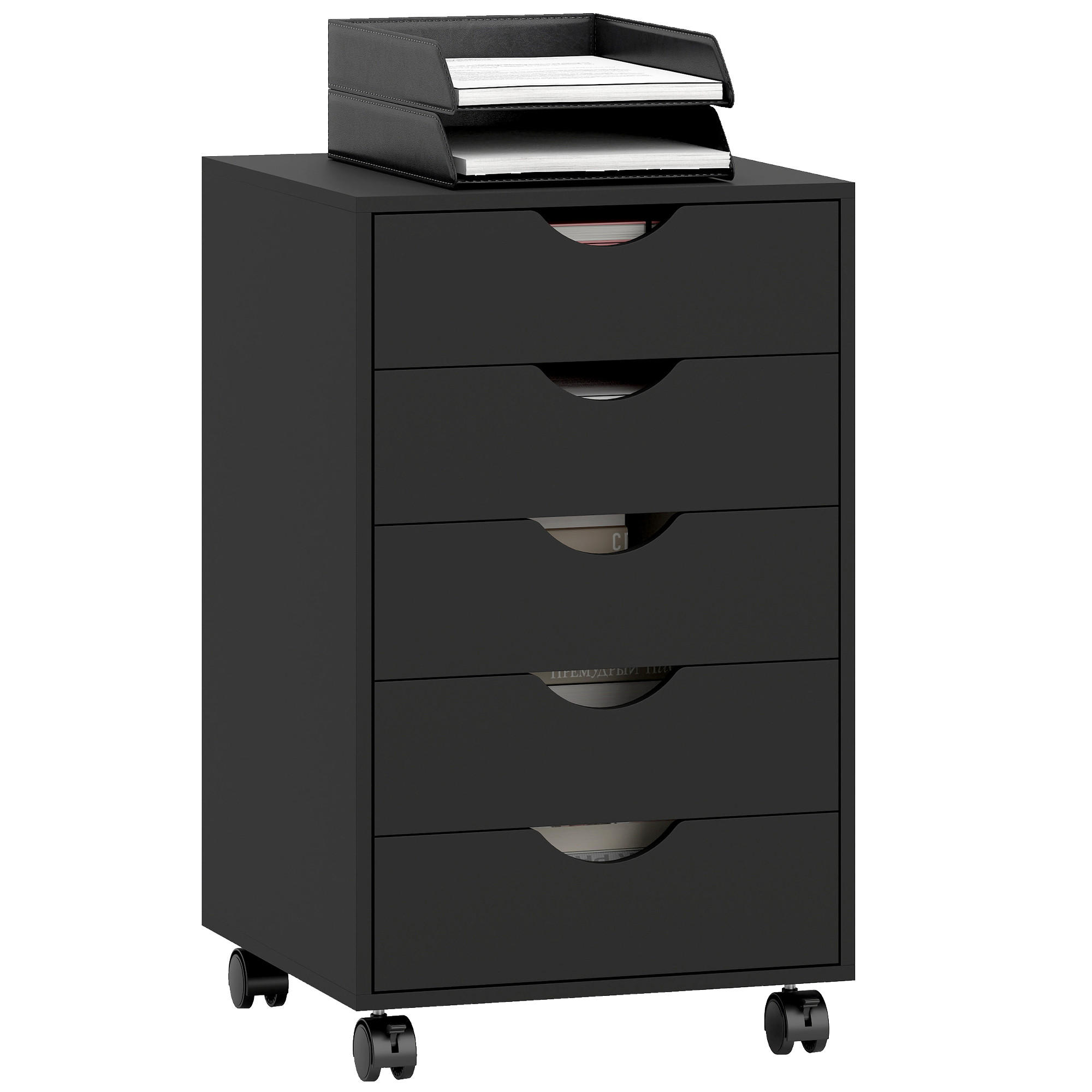 ROLLCONTAINER DE-14483 mit 5 Schubladen Schwarz - Schwarz, Holzwerkstoff (40/67/40cm) - ComfortXL