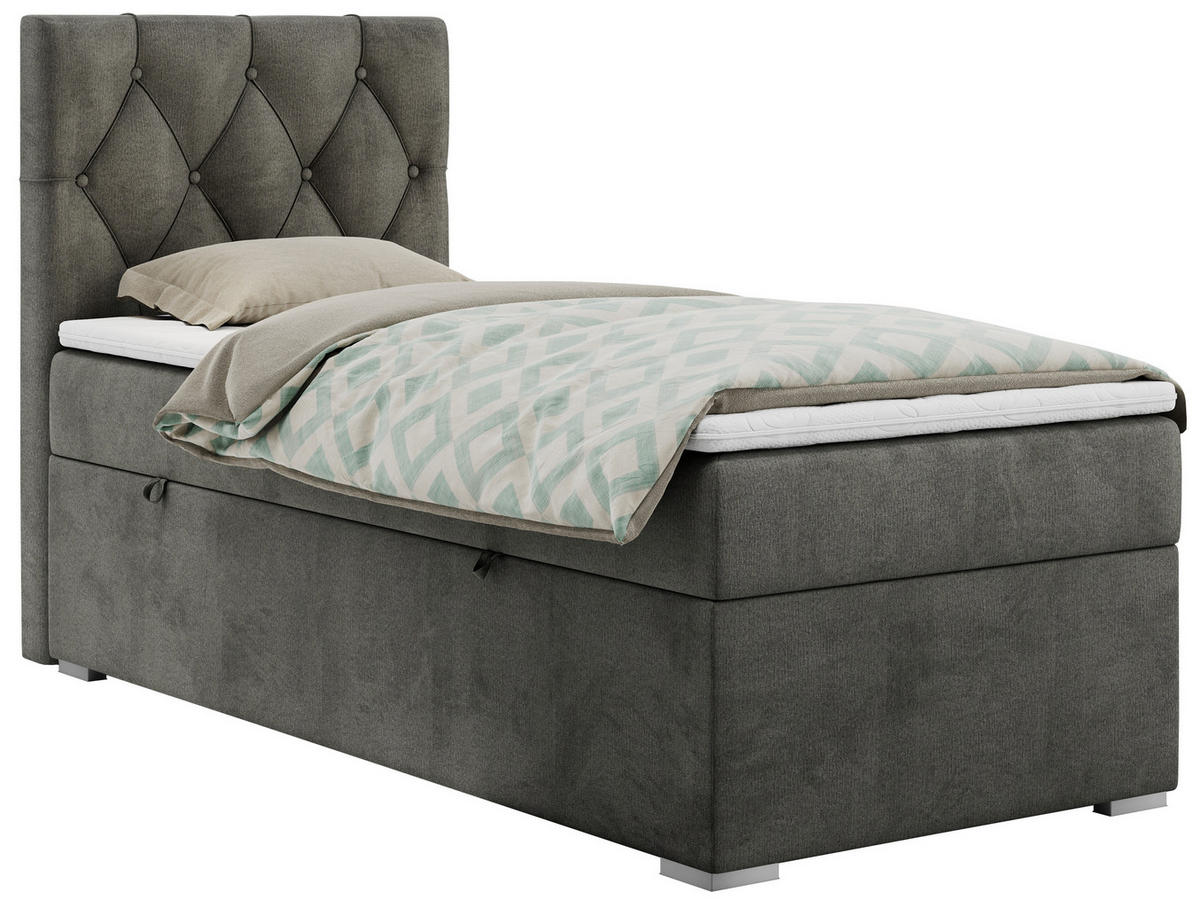 BOXBETT ALDA 90/200 Dunkelgrau Velvet - H3 - Links Seite - Dunkelgrau, Holz/Textil (90/200cm) - MKS