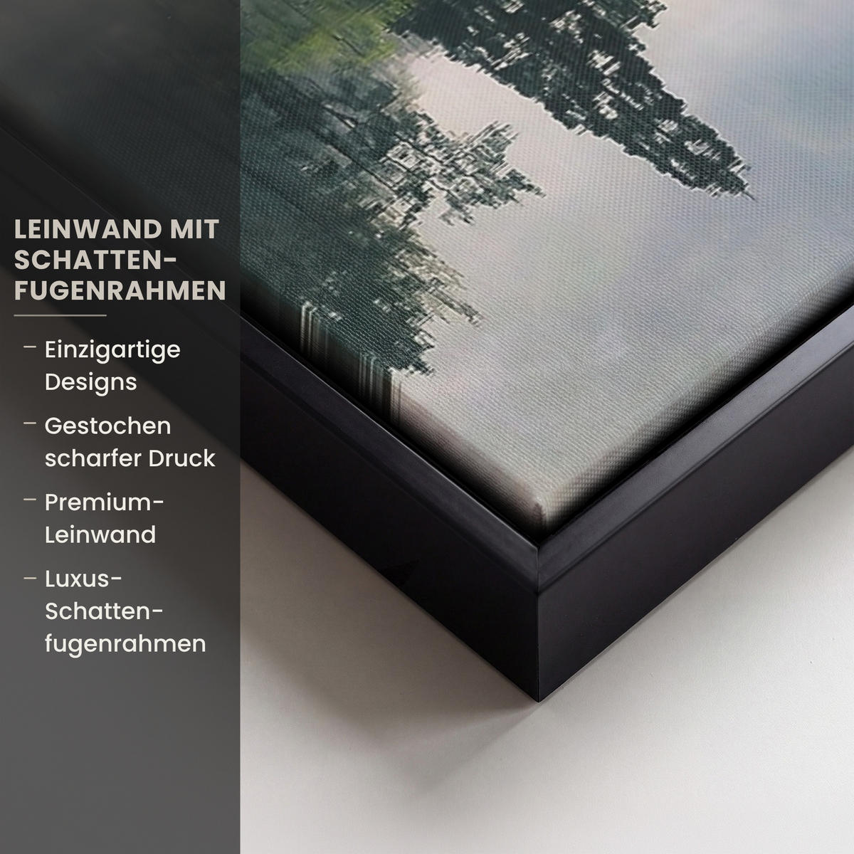 LEINWAND Bilder mit Rahmen - Natur - Bäume - Berge - See - Wasser - 70x100 - Hellgrün, Textil (70/100cm) - MuchoWow