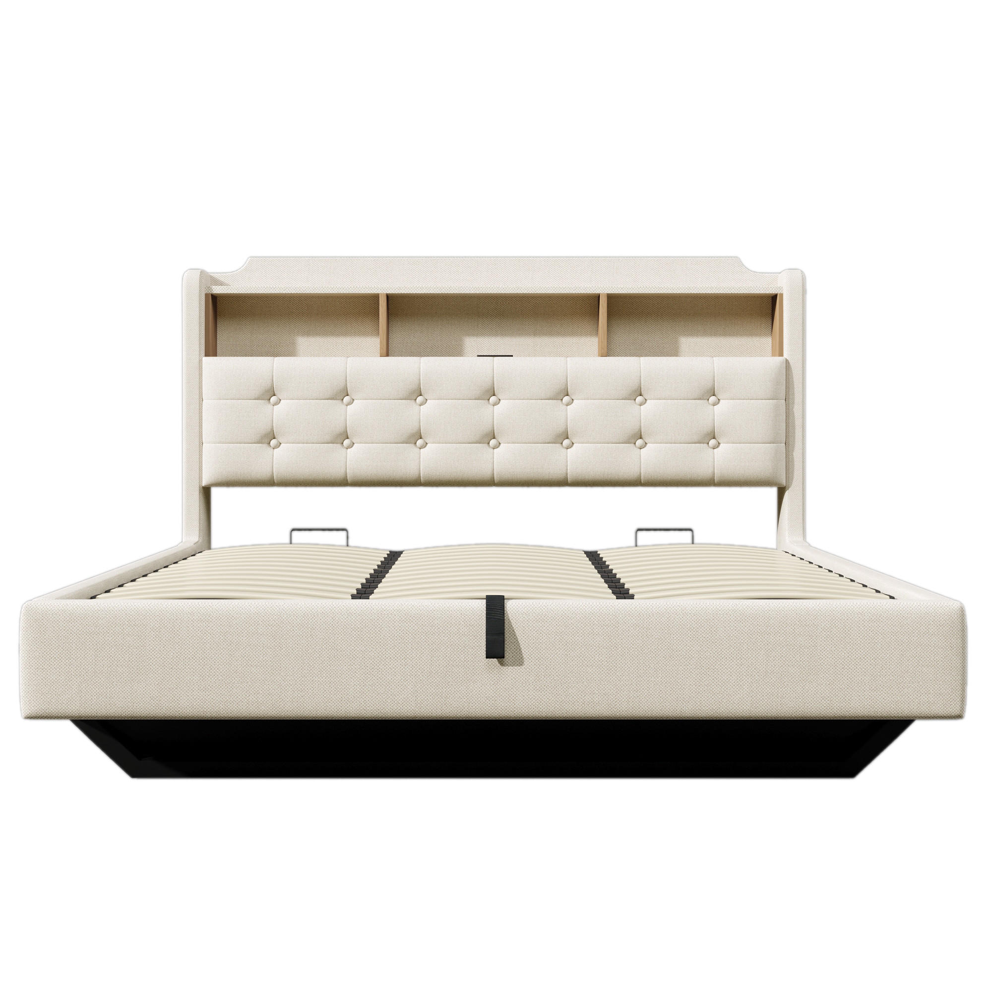 POLSTERBETT 180/200 cm Beige, mit Leinenstoff, LED-Licht und Stauraumfunktion - Beige, Textil