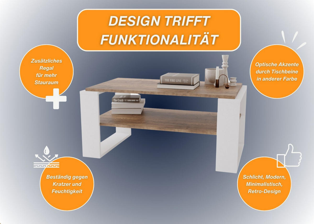 COUCHTISCH Holzwerkstoff rechteckig stabil Nussbaumfarben 42/54/96cm - Nussbaumfarben/Weiß, Holzwerkstoff (53.8/96/42cm) - CraftPAK