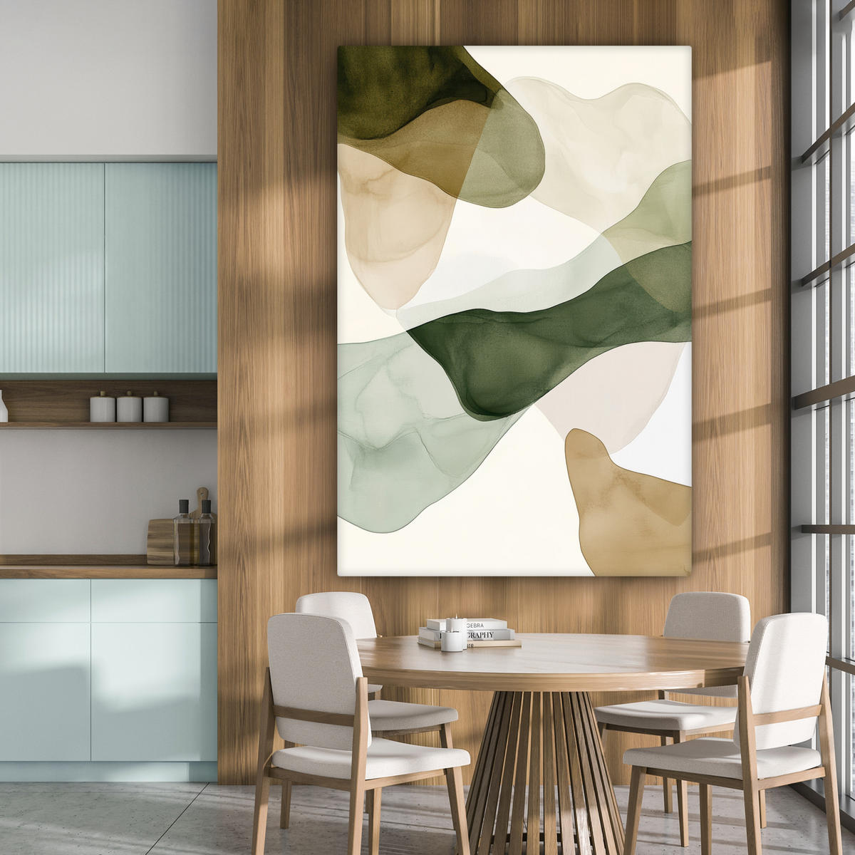 LEINWANDBILD Japandi - Abstrakt - Grün 90x140 cm - Salbeigrün, Textil (90/140cm) - MuchoWow