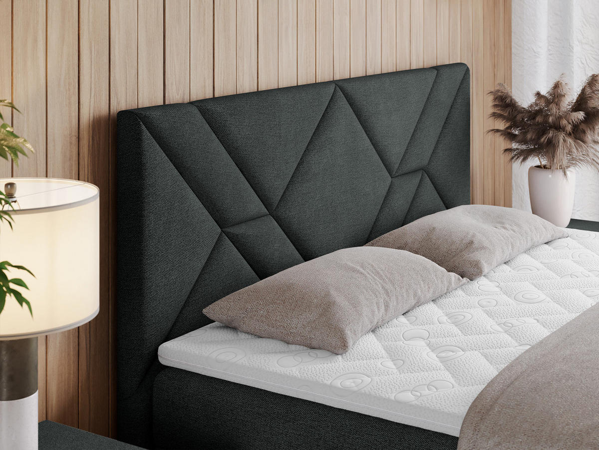 BOXBETT NEOMI 120/200 - Dunkelgrau Strukture - H3 - Visco - Dunkelgrau, Holz/Textil (120/200cm)