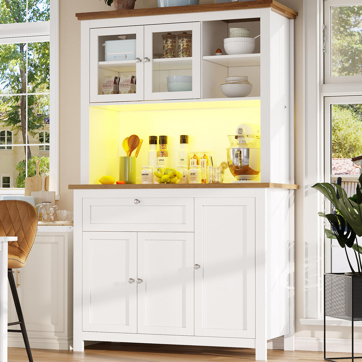 ANRICHTE 104/40/180 cm in Weiß mit LED-Beleuchtung und verstellbaren Böden - Weiß, Holzwerkstoff (104/180/40cm) - Flora Grace