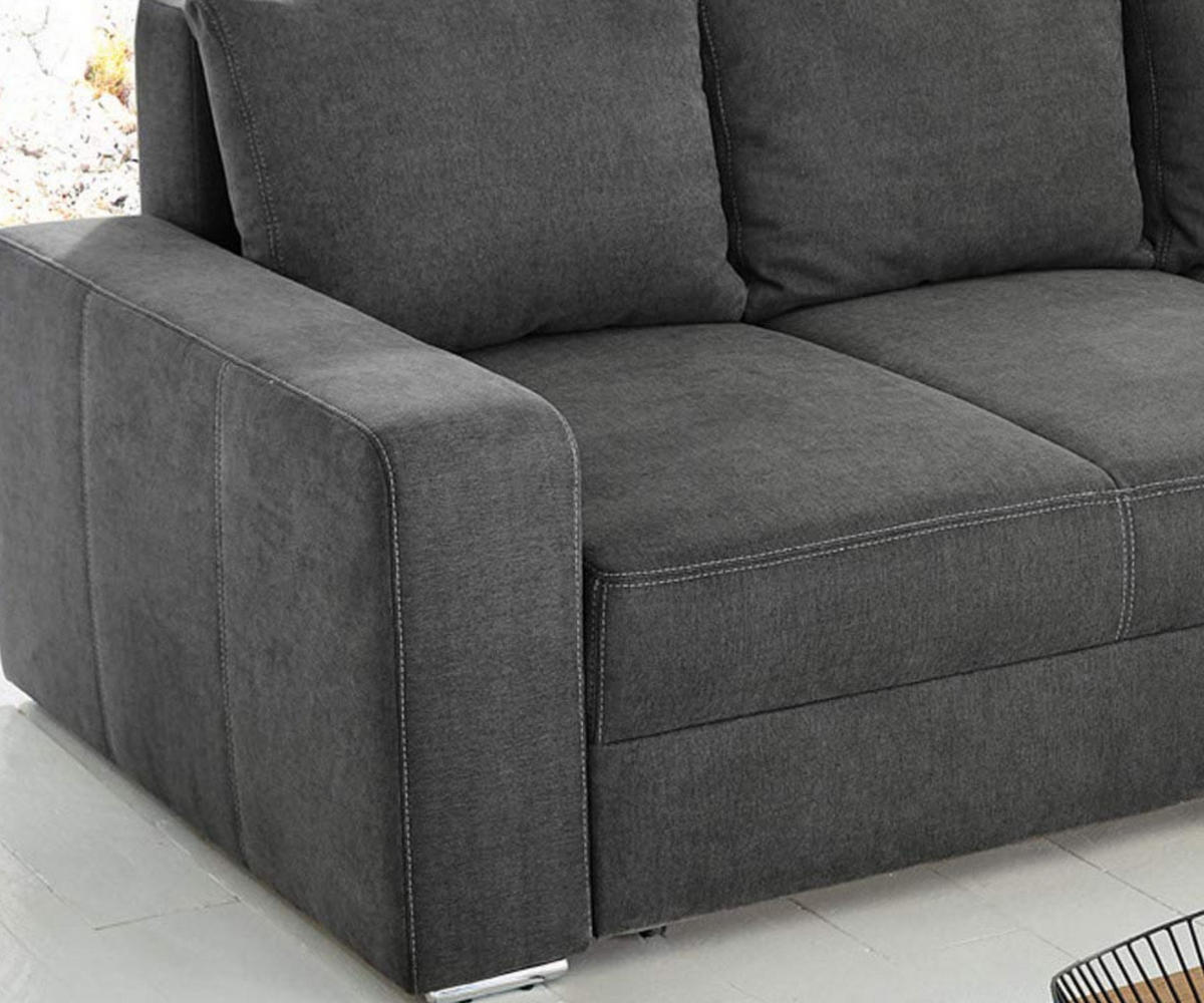 ECKSOFA-DAUERSCHLÄFER Boxspring Federkern Topper Bettkasten, seitenverkehrt montierbar B260/T181/H88 cm, Mikrofaser in Grau Anthrazit / 15107 - Chromfarben/Schieferfarben, Textil/Metall (260/181cm) - luma-home