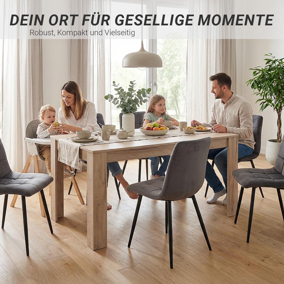 ESSTISCH in Eiche Grau 135/80/75 cm - Grau, Holz (80/135/75cm) - Homestyle4u