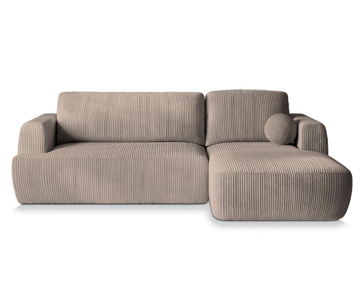 ECKSOFA SENTI P R-S Beige Kordstoff mit Schlaffunktion - Beige, Holz (246/148cm) - MASSENO