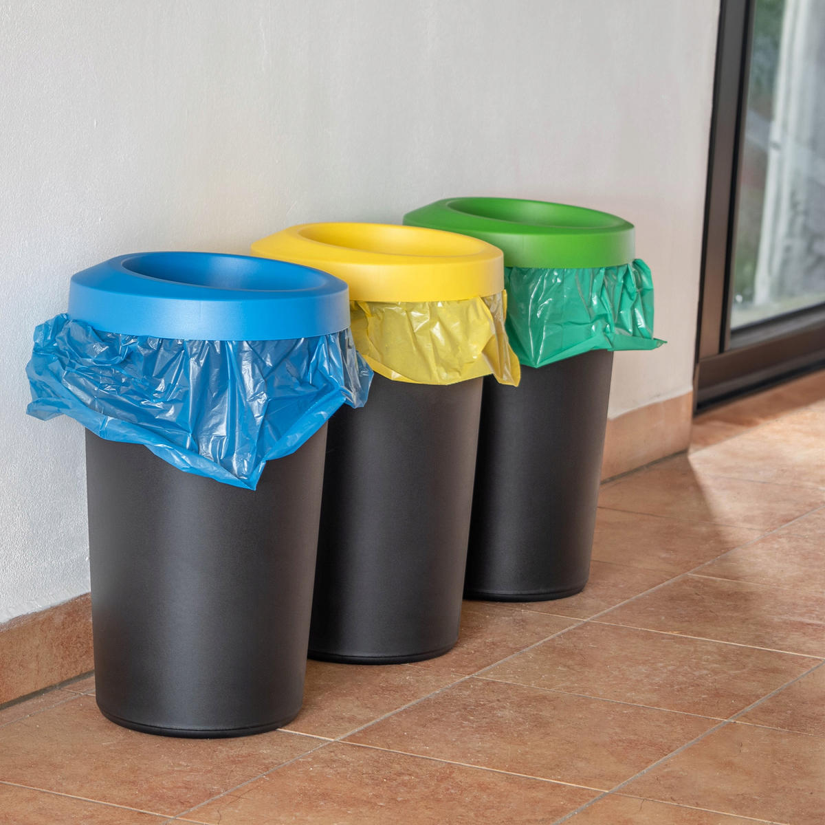 ABFALLBEHÄLTER, rund, 3x25L - Blau/Gelb, Kunststoff (32/52cm) - KADAX
