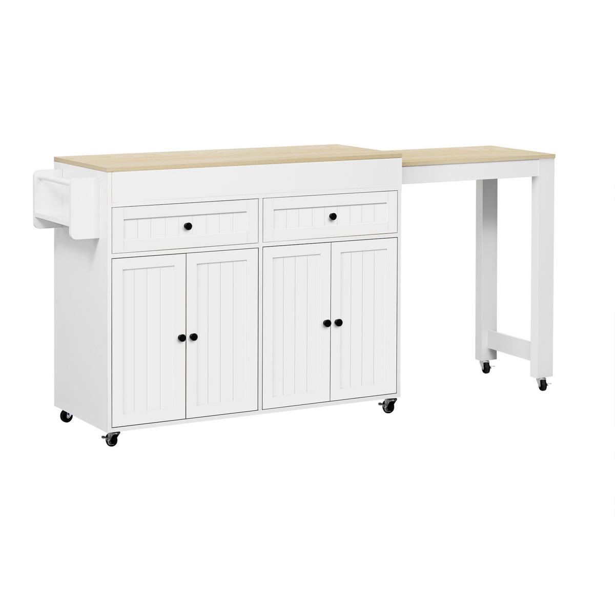 KÜCHENINSEL 112-180,5/45/92,2 cm weiß natur mit ausziehbarer Arbeitsplatte - Weiß, Holzwerkstoff (180.5/92.2/45cm) - OKWISH