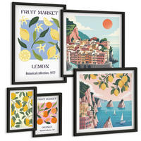 BILDER SET 5er Set - 50x50 cm & 20x30 cm & 40x60 cm Schwarzer Rahmen - Italienische Zitronenurlaube Capri - Schwarz, Kunststoff (40/60cm) - TULUP