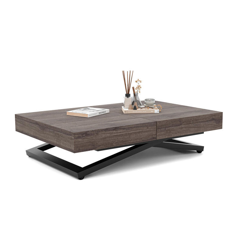 COUCHTISCH SANELLE ausziehbar mit Liftfunktion, 120/80/76 cm Schwarz / Sherman-Eiche - Eichefarben/Schwarz, Holzwerkstoff/Metall (120/80/27cm) - Idohome