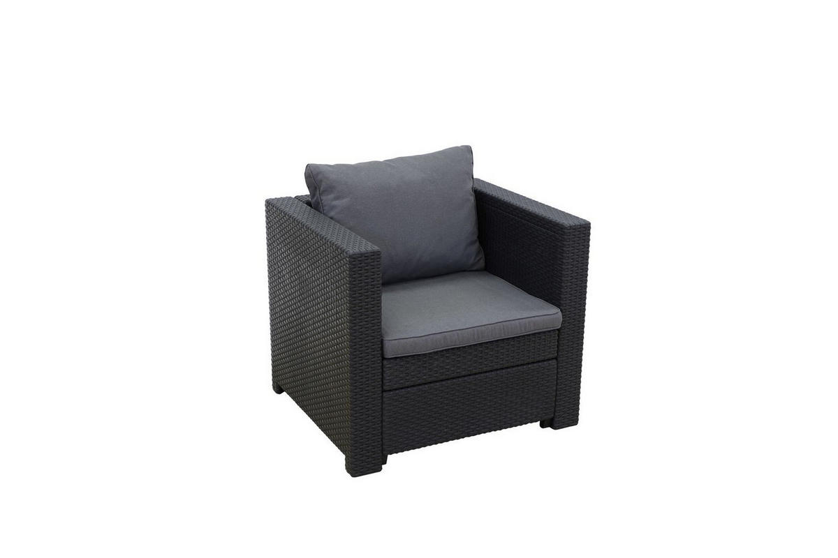 LOUNGESET Provence mit Sessel und Tisch Provence inkl. Kissen - Schwarz, Textil - Keter