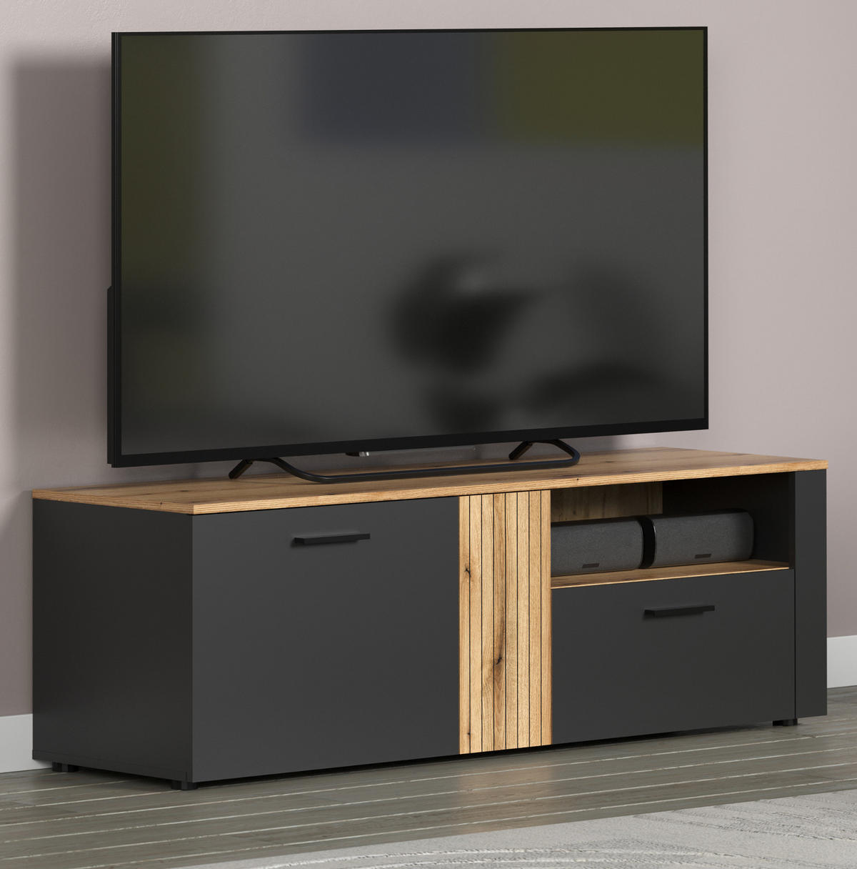 TV-LOWBOARD grau, Evoke Eiche 150 cm, modernes TV-Unterteil - Eichefarben/Anthrazit, Holzwerkstoff/Kunststoff (150/50/42cm) - Top.Furn