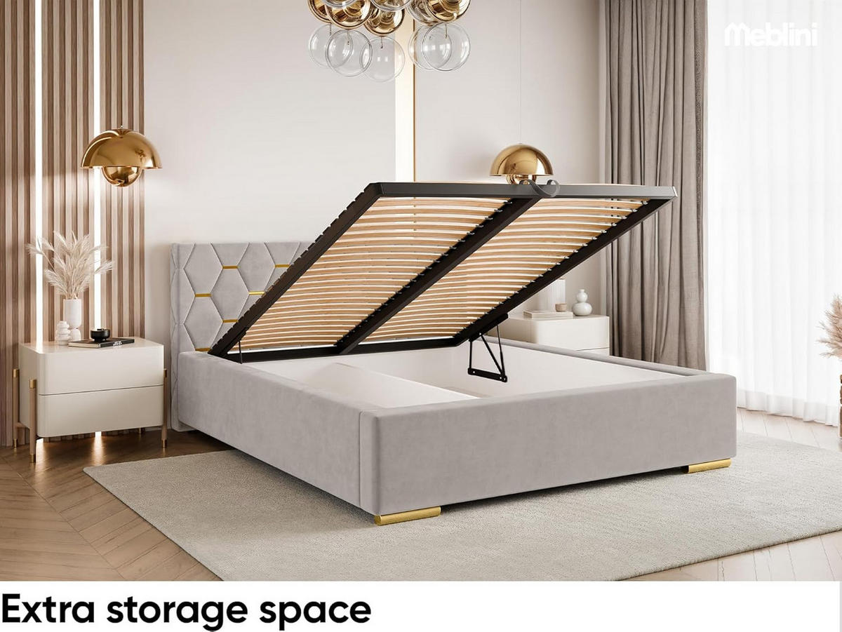 BETT VERSAL - Taupe/Goldfarben, Holzwerkstoff (120/200cm) - Meblini