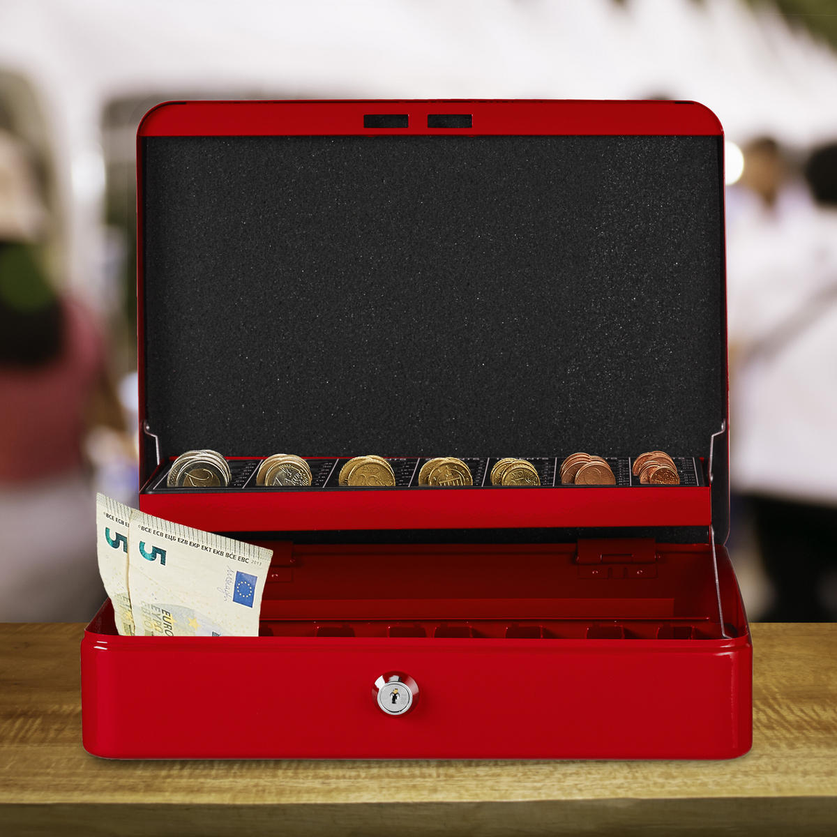 GELDKASSETTE Euro-Münzzählbrett - Rot, Kunststoff/Metall (30.5/8.5/24.5cm) - Relaxdays