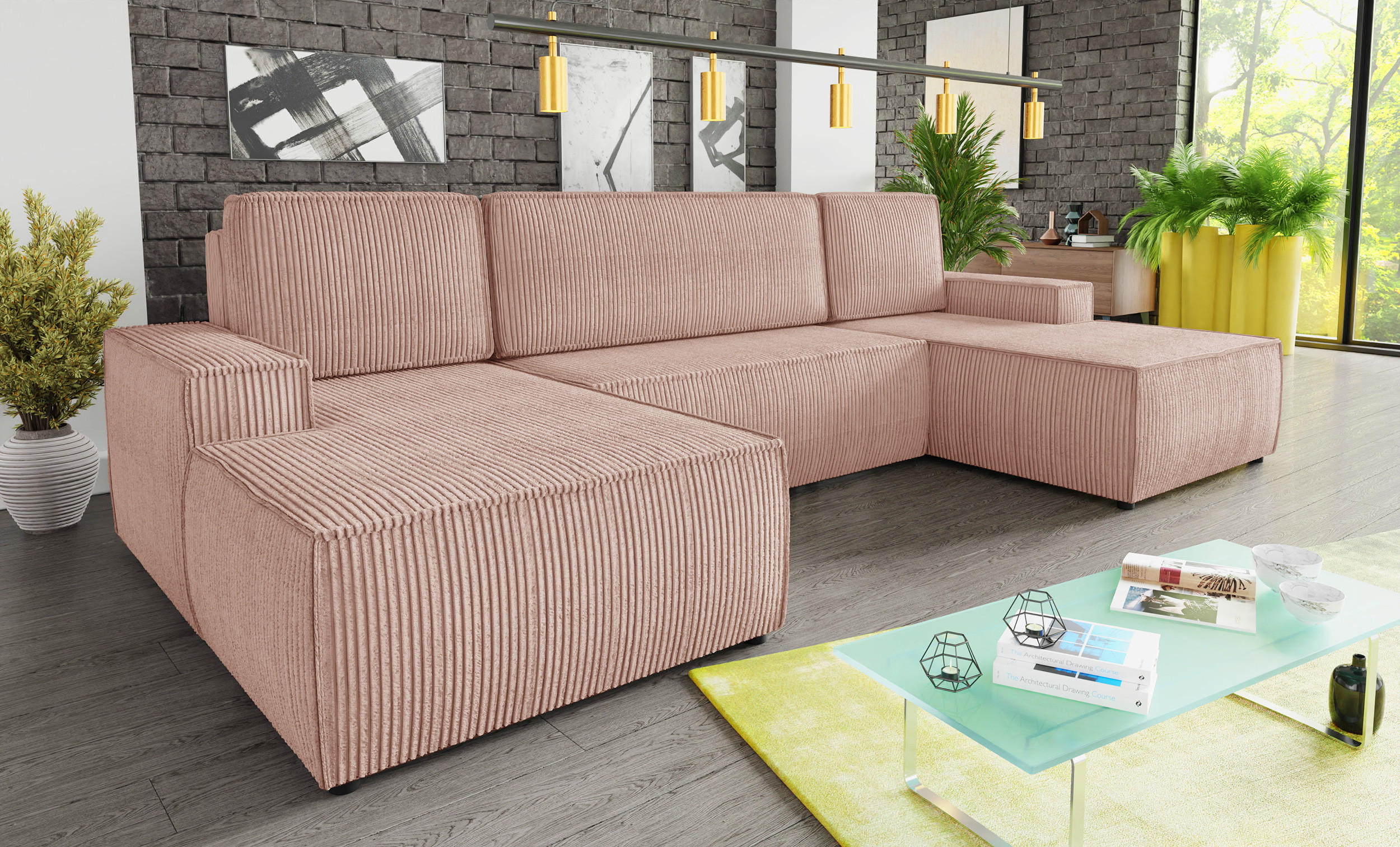 WOHNLANDSCHAFT Totti U - Rosa, Holz/Textil (313/85/144cm) - Sofnet
