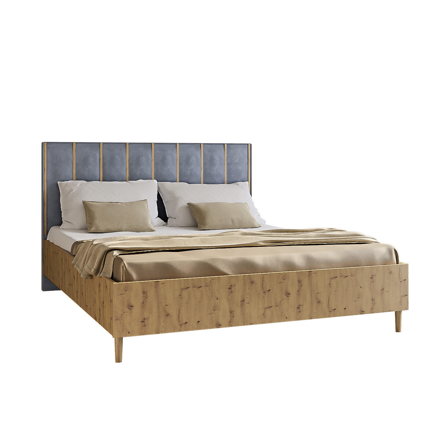 DOPPELBETT Luk I 160/200 cm ohne Matratze, Lattenrost, Bettkasten, artisan, grau - Eiche Artisan/Grau, Kunststoff (160/200cm) - Margaret Hadas24