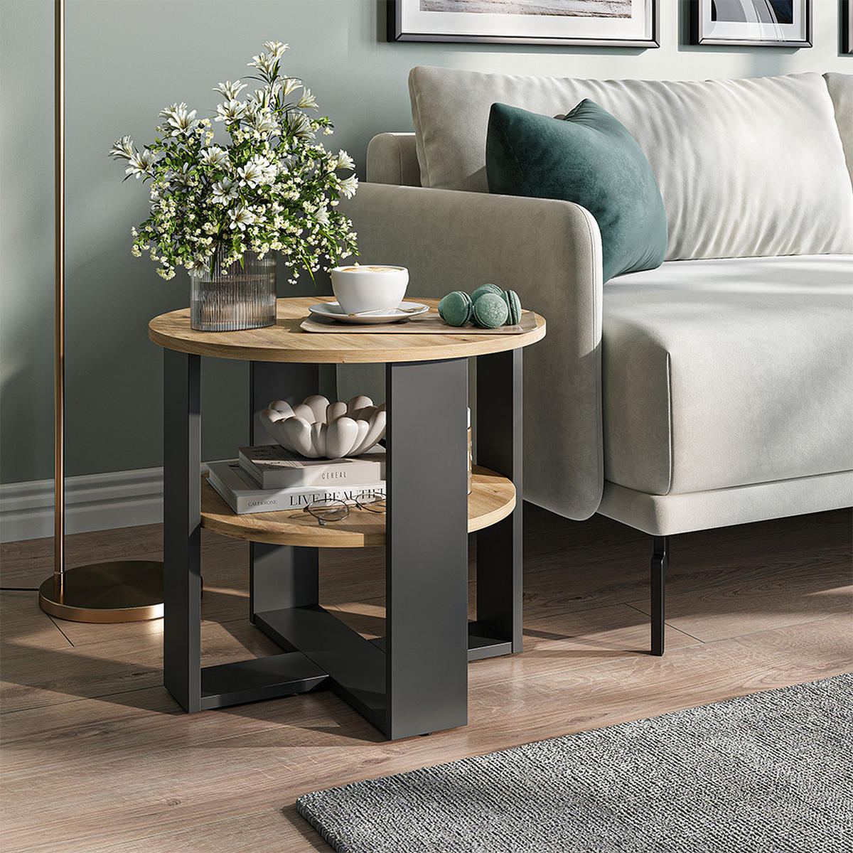 COUCHTISCH Romeo, Anthrazit/Artisan-Eiche, 53 x 53 cm - Anthrazit/Eiche Artisan, Holzwerkstoff (53/53/47cm) - Vicco