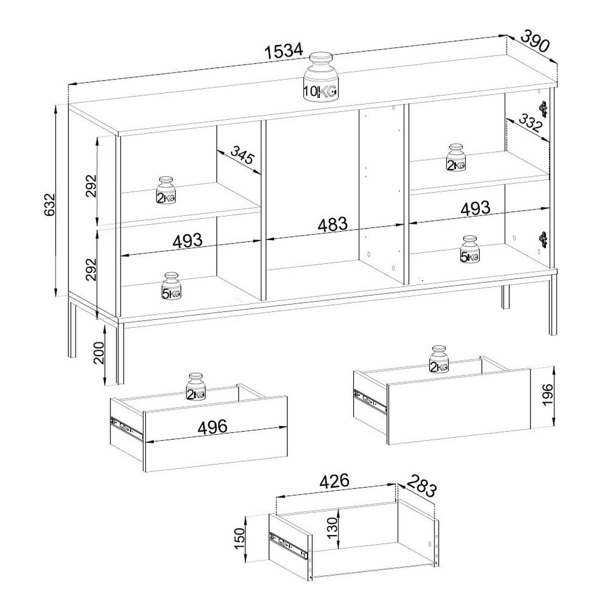 KOMMODE Sento schwarz / Wotan Eiche 154 / 39 / 83cm - Eiche Wotan/Schwarz, Holz/Holzwerkstoff (154/83/39cm) - Feldmann-Wohnen